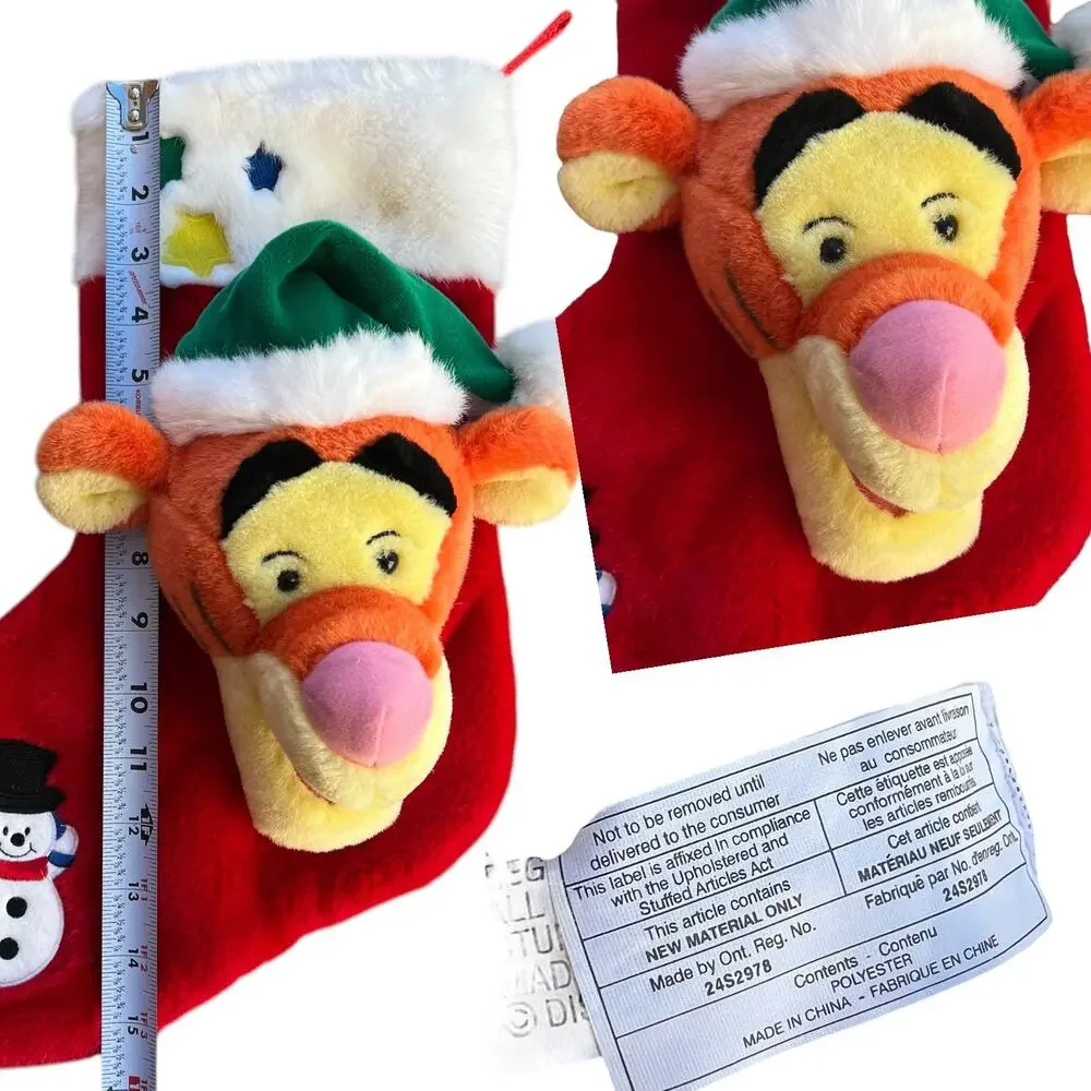 Disney Winnie the Pooh Green Santa Hat Tigger Plush Head Stocking As-is